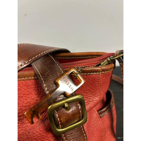 Vintage Fossil Red Pebbled Leather Purse Shoulder Bag - Picture 5 of 13